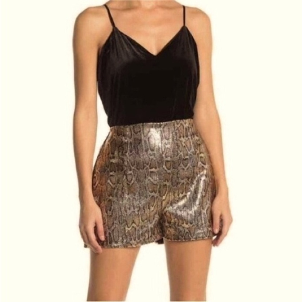 Socialite Faux Python Snake Print Metallic High Waist Shorts Gold Black XS